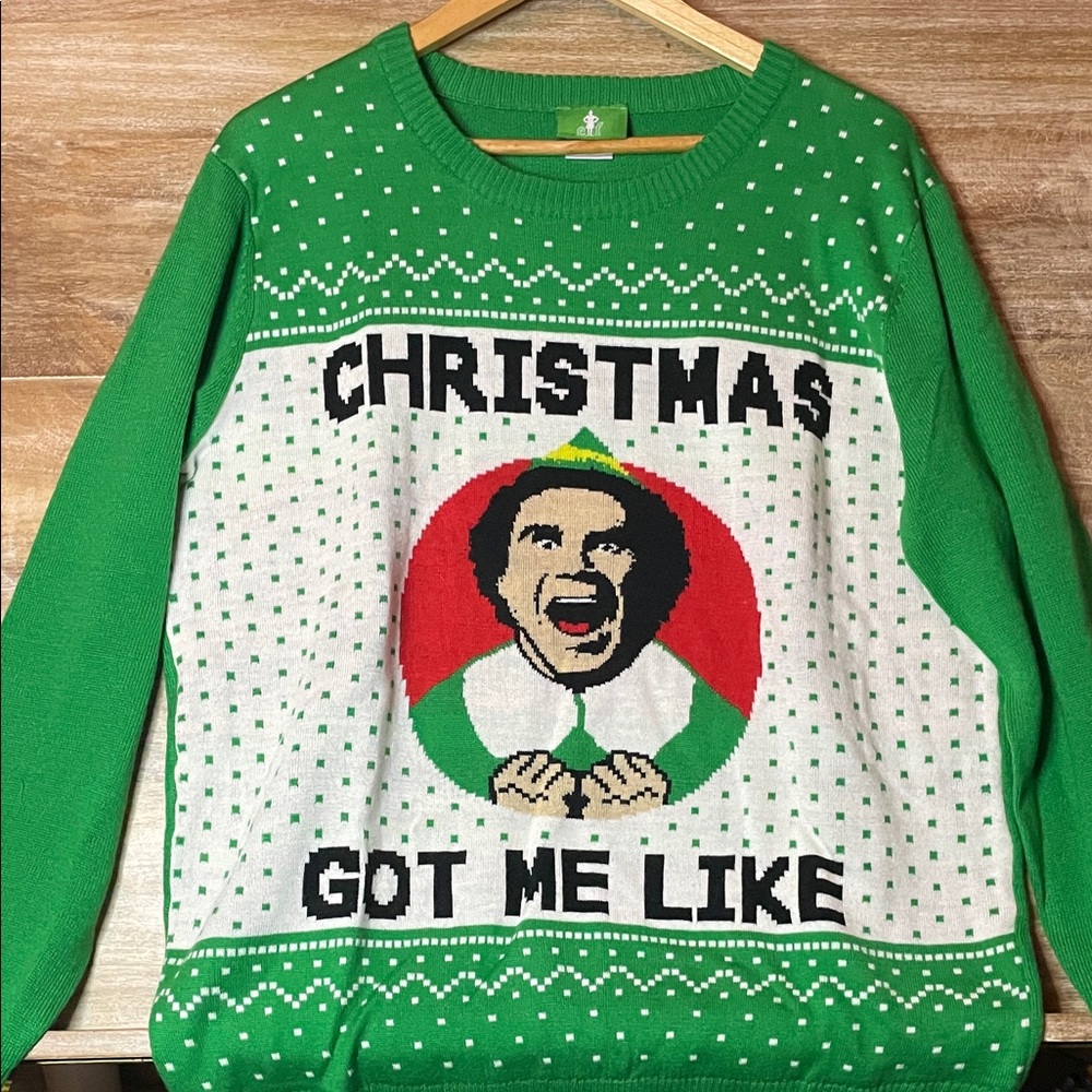 ELF Green and White Christmas Crewneck Sweater